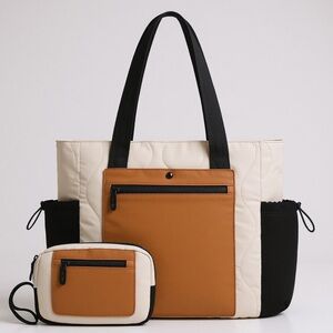 Milan Chiva Puffer Tote Bag Cream Black NWT 19L Travel Work Gym Bag